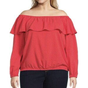 Michael Kors Off Shoulder Top Plus Size 2X Ruffle Peasant Pink Orange Coral